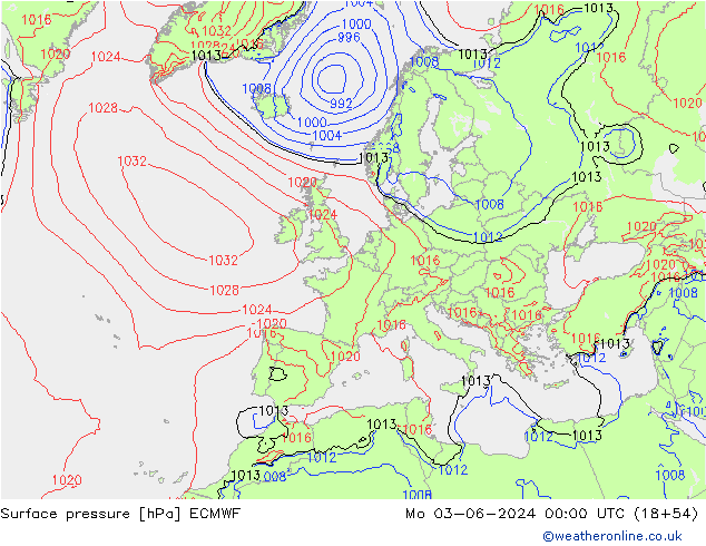 pressão do solo ECMWF Seg 03.06.2024 00 UTC