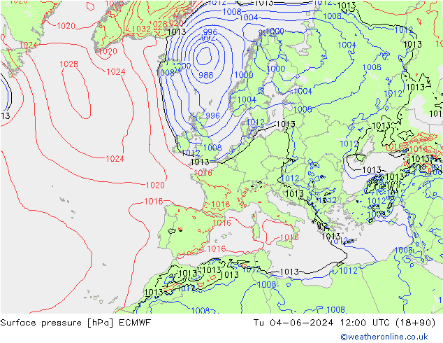 Presión superficial ECMWF mar 04.06.2024 12 UTC