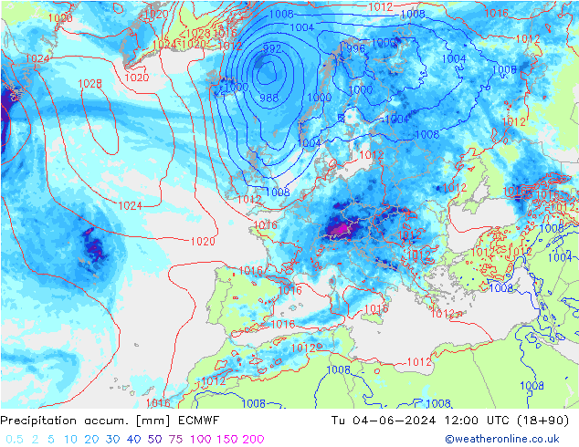 Precipitation accum. ECMWF Tu 04.06.2024 12 UTC