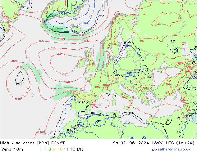 High wind areas ECMWF Sáb 01.06.2024 18 UTC
