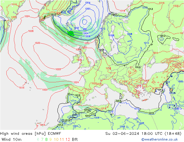 High wind areas ECMWF Ne 02.06.2024 18 UTC