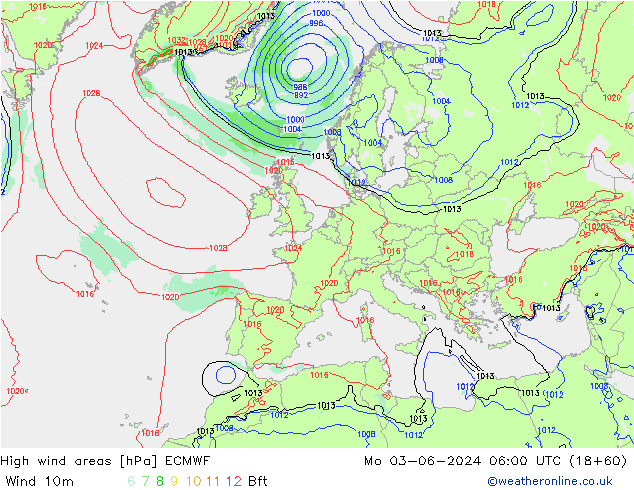 yüksek rüzgarlı alanlar ECMWF Pzt 03.06.2024 06 UTC