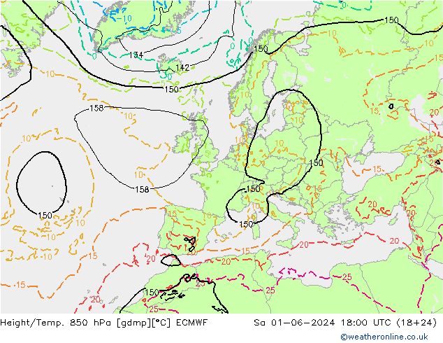 Z500/Rain (+SLP)/Z850 ECMWF 星期六 01.06.2024 18 UTC