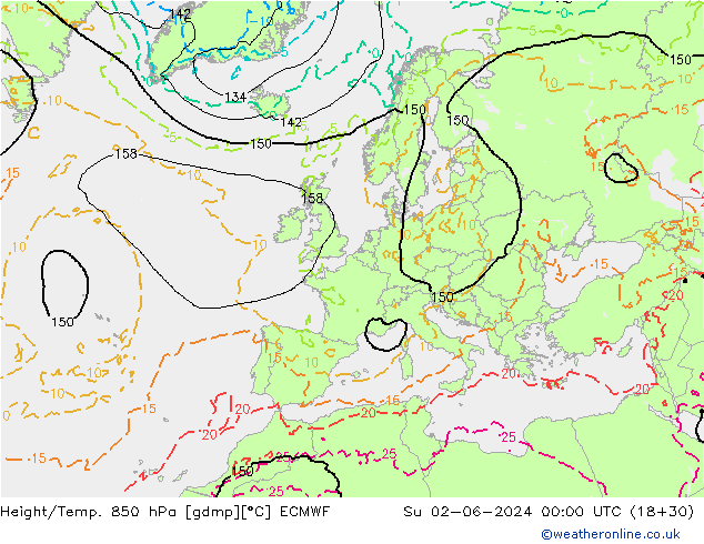 Z500/Rain (+SLP)/Z850 ECMWF Вс 02.06.2024 00 UTC
