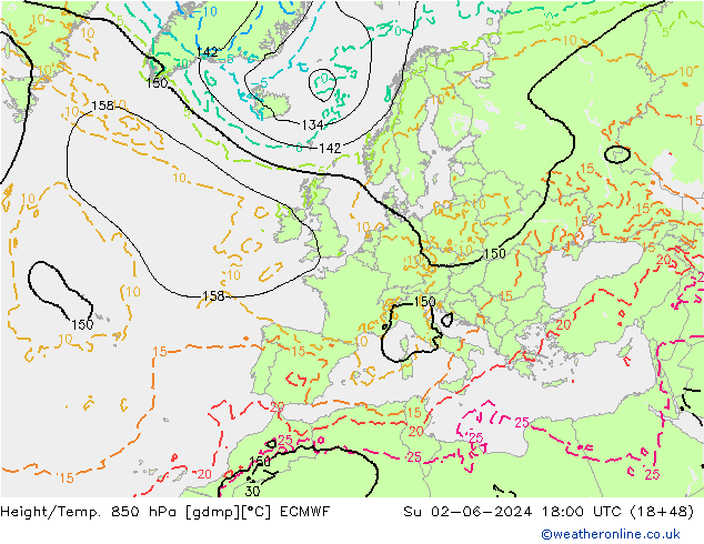 Z500/Rain (+SLP)/Z850 ECMWF Вс 02.06.2024 18 UTC