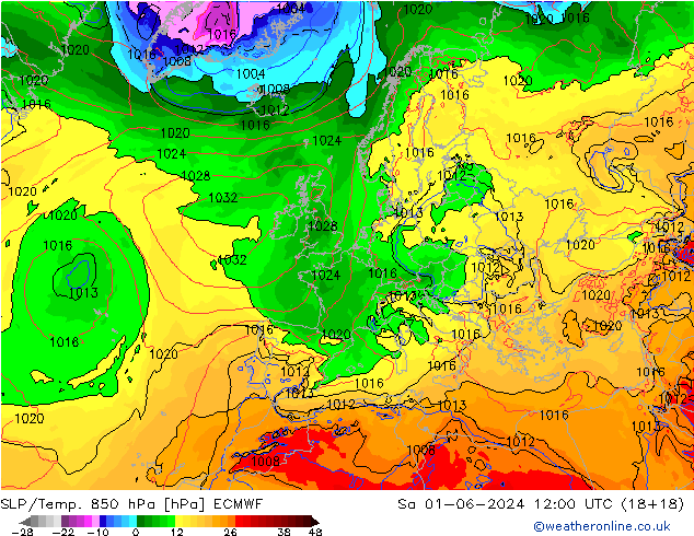 SLP/Temp. 850 hPa ECMWF sab 01.06.2024 12 UTC