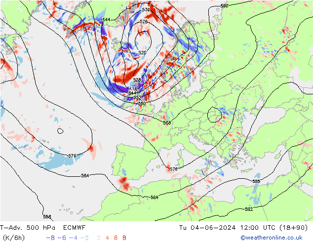 T-Adv. 500 hPa ECMWF di 04.06.2024 12 UTC