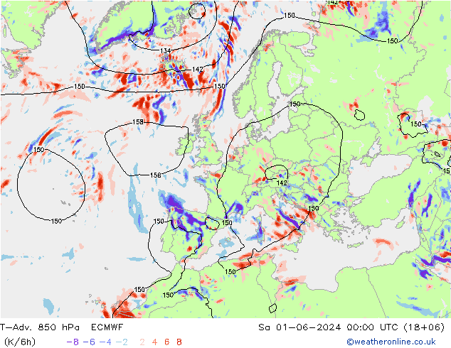 T-Adv. 850 hPa ECMWF Sa 01.06.2024 00 UTC