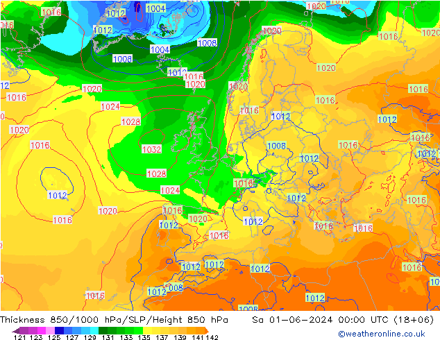 Thck 850-1000 hPa ECMWF Sa 01.06.2024 00 UTC