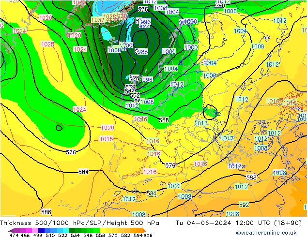 Schichtdicke 500-1000 hPa ECMWF Di 04.06.2024 12 UTC