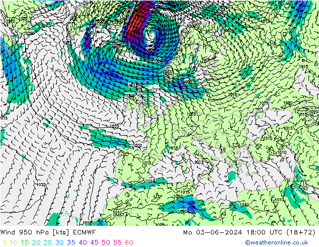 Vento 950 hPa ECMWF Seg 03.06.2024 18 UTC