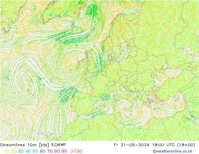 Linha de corrente 10m ECMWF Sex 31.05.2024 18 UTC