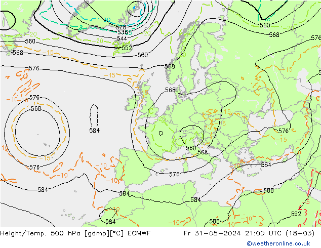 Height/Temp. 500 hPa ECMWF Fr 31.05.2024 21 UTC