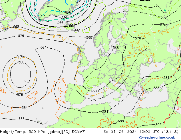 Z500/Rain (+SLP)/Z850 ECMWF 星期六 01.06.2024 12 UTC