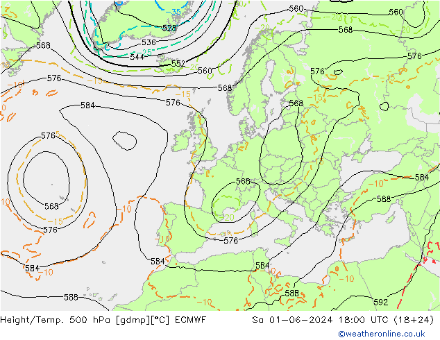 Z500/Rain (+SLP)/Z850 ECMWF 星期六 01.06.2024 18 UTC