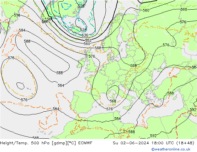 Z500/Rain (+SLP)/Z850 ECMWF nie. 02.06.2024 18 UTC