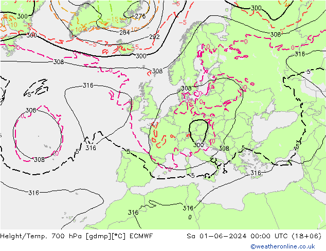 Géop./Temp. 700 hPa ECMWF sam 01.06.2024 00 UTC