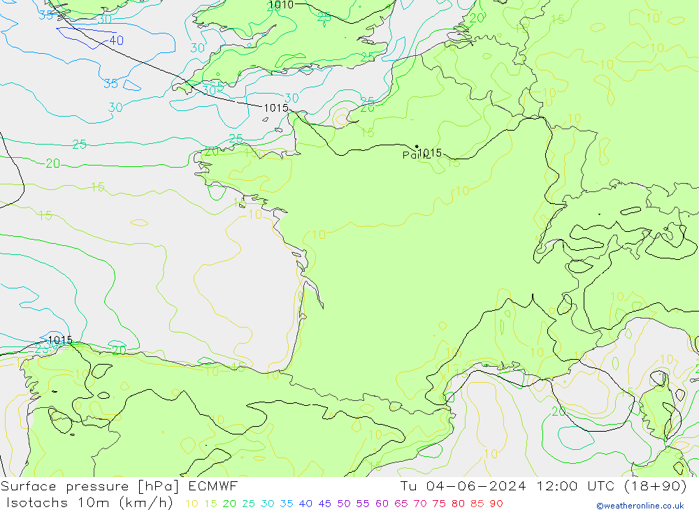 Isotachs (kph) ECMWF Ter 04.06.2024 12 UTC