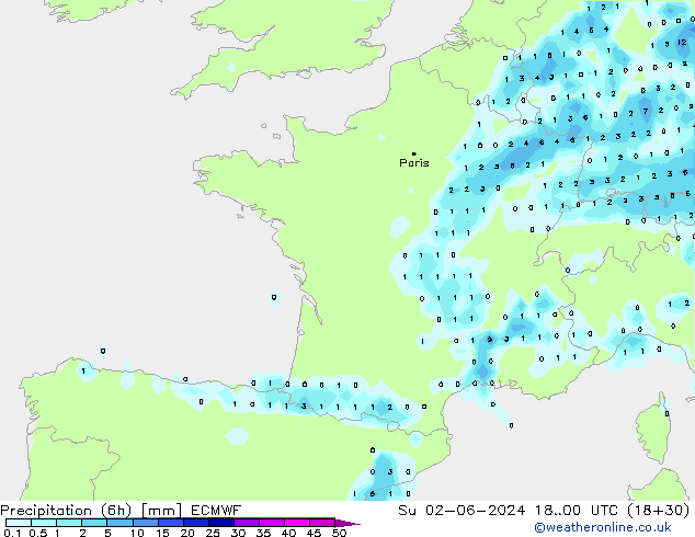 Z500/Yağmur (+YB)/Z850 ECMWF Paz 02.06.2024 00 UTC