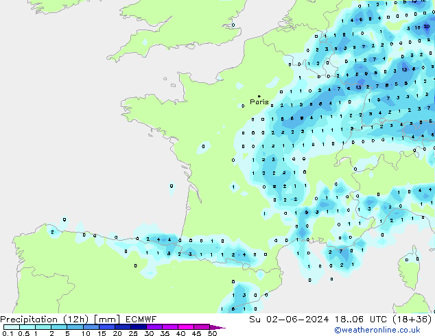 Precipitation (12h) ECMWF Ne 02.06.2024 06 UTC