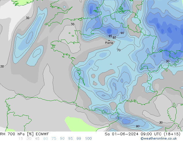 RH 700 hPa ECMWF  01.06.2024 09 UTC