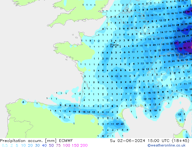 Precipitation accum. ECMWF Dom 02.06.2024 15 UTC