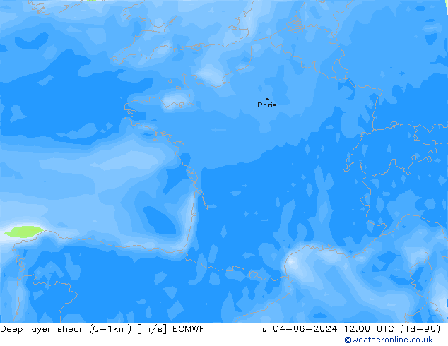 Deep layer shear (0-1km) ECMWF  04.06.2024 12 UTC