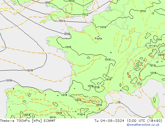Theta-e 700hPa ECMWF  04.06.2024 12 UTC