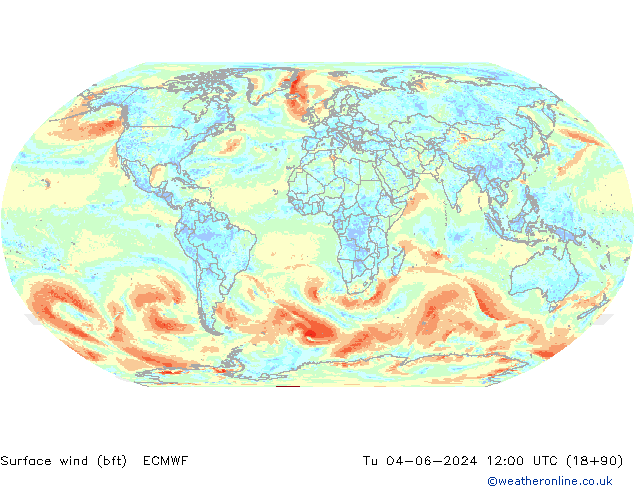 Vent 10 m (bft) ECMWF mar 04.06.2024 12 UTC