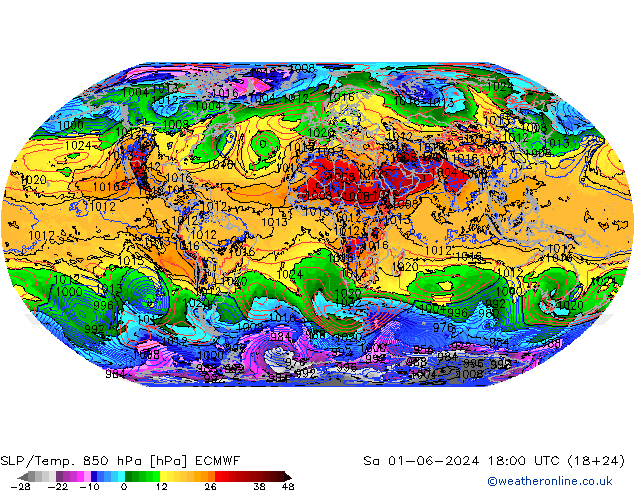 SLP/Temp. 850 hPa ECMWF Sa 01.06.2024 18 UTC