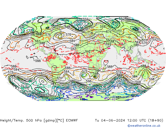 Height/Temp. 500 hPa ECMWF Tu 04.06.2024 12 UTC