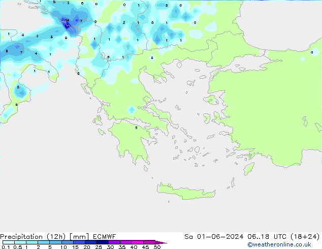 Precipitation (12h) ECMWF Sa 01.06.2024 18 UTC