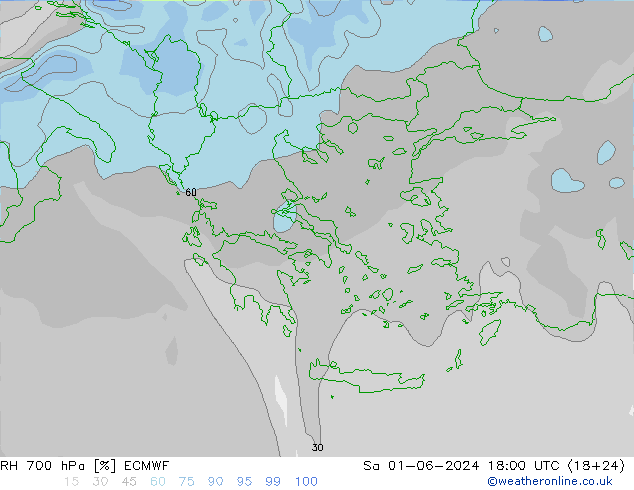 RH 700 hPa ECMWF Sáb 01.06.2024 18 UTC