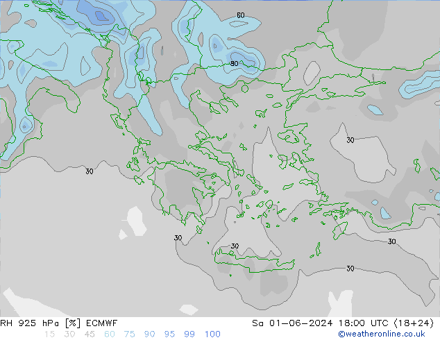 RH 925 hPa ECMWF Sa 01.06.2024 18 UTC