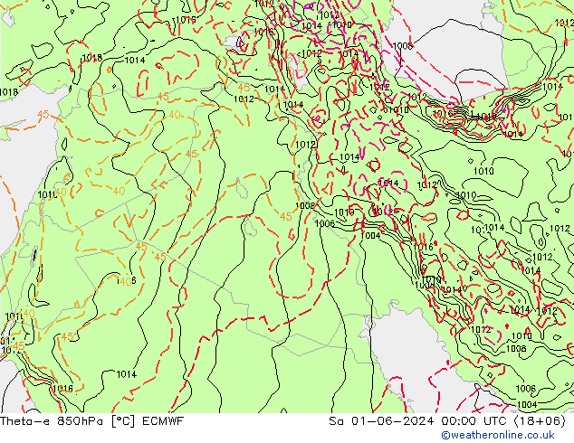 Theta-e 850hPa ECMWF Sa 01.06.2024 00 UTC