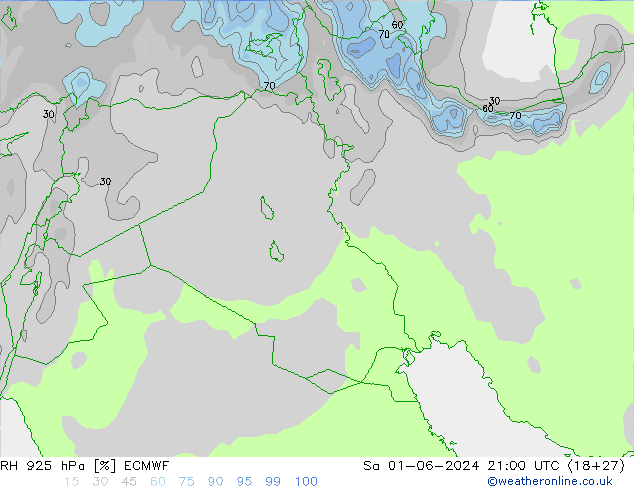 RH 925 гПа ECMWF сб 01.06.2024 21 UTC