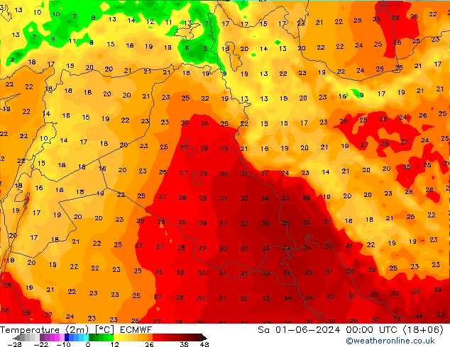 карта температуры ECMWF сб 01.06.2024 00 UTC