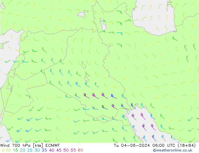 Wind 700 hPa ECMWF Út 04.06.2024 06 UTC