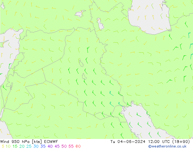 Wind 950 hPa ECMWF Tu 04.06.2024 12 UTC