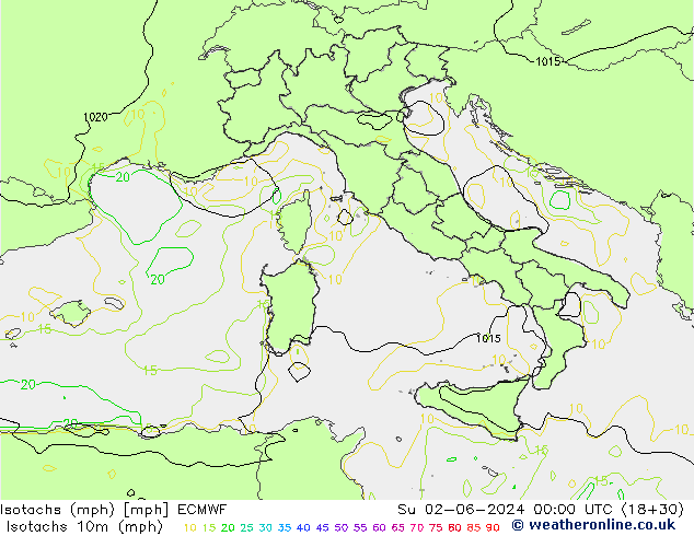 Isotachs (mph) ECMWF Dom 02.06.2024 00 UTC