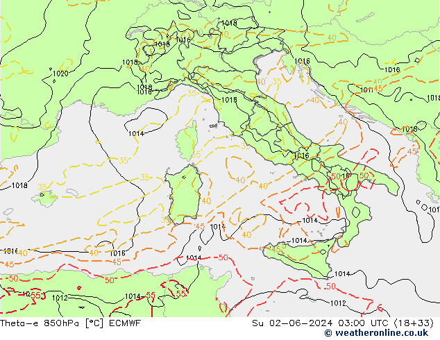 Theta-e 850hPa ECMWF nie. 02.06.2024 03 UTC