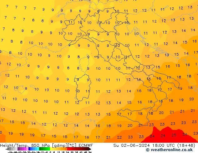 Z500/Rain (+SLP)/Z850 ECMWF Dom 02.06.2024 18 UTC