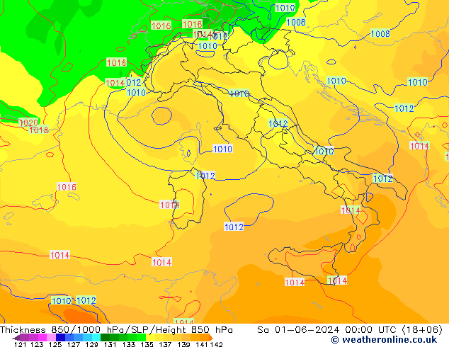 Thck 850-1000 hPa ECMWF Sa 01.06.2024 00 UTC