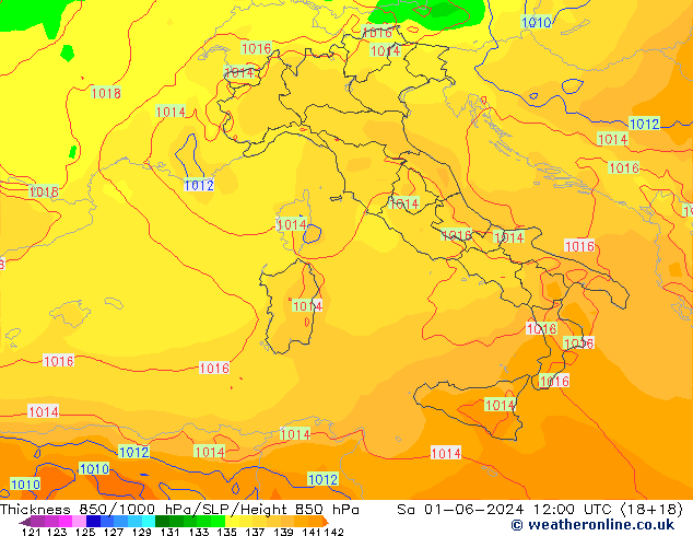 Thck 850-1000 hPa ECMWF sab 01.06.2024 12 UTC