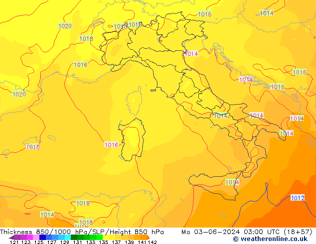 Thck 850-1000 hPa ECMWF lun 03.06.2024 03 UTC