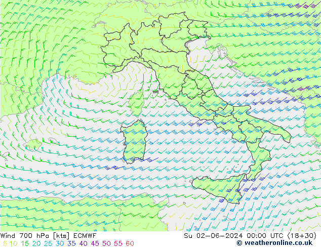 ветер 700 гПа ECMWF Вс 02.06.2024 00 UTC