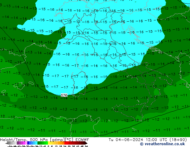 Z500/Yağmur (+YB)/Z850 ECMWF Sa 04.06.2024 12 UTC