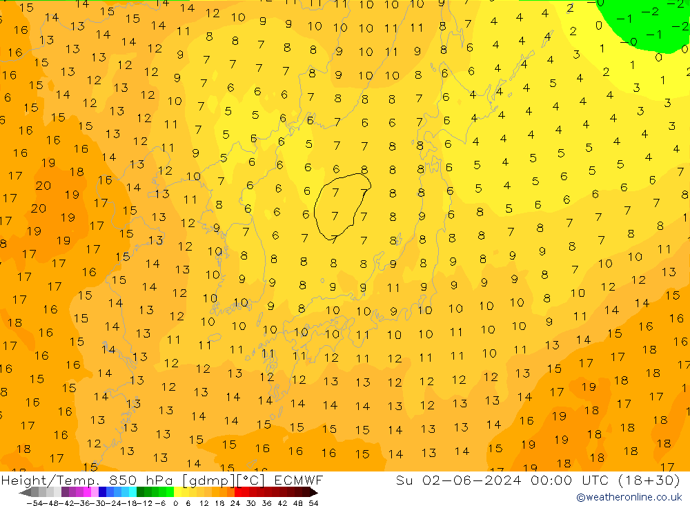 Z500/Rain (+SLP)/Z850 ECMWF Вс 02.06.2024 00 UTC