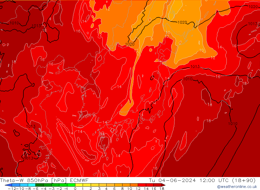 Theta-W 850hPa ECMWF  04.06.2024 12 UTC