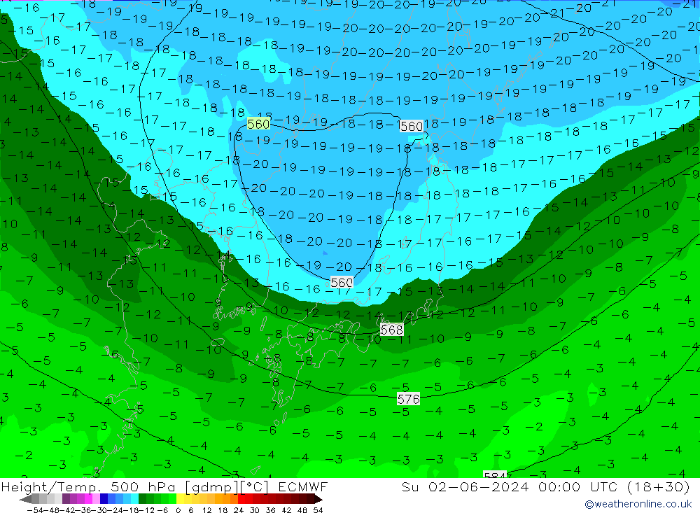 Z500/Rain (+SLP)/Z850 ECMWF Вс 02.06.2024 00 UTC